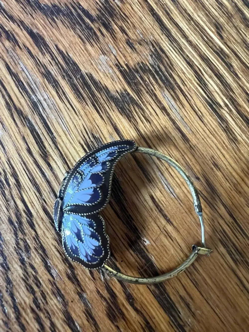 Vintage Butterfly Enamel Hoop Earrings with Stained Glass Style Wings